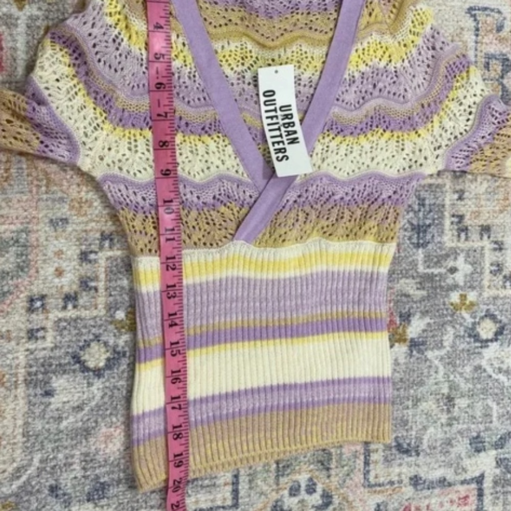 Kimchi Blue NWT XS Urban Outfitters Crochet Knit Babydoll Sweater Pastel - Picture 3 of 5